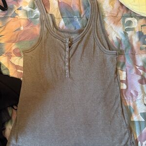 aerie Taupe Ribbed Henley Tank